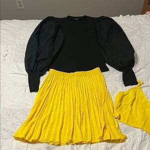 SHEIN Outfit. Yellow Pleated Skirt and long puffed sleeved sweater. Size medium